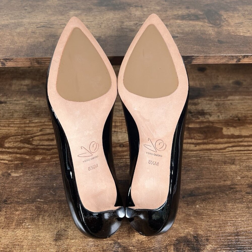 Joan Oloff Vero Cuoio Patent Leather Pumps 2.5" Heel Black Shiny - Picture 9 of 10
